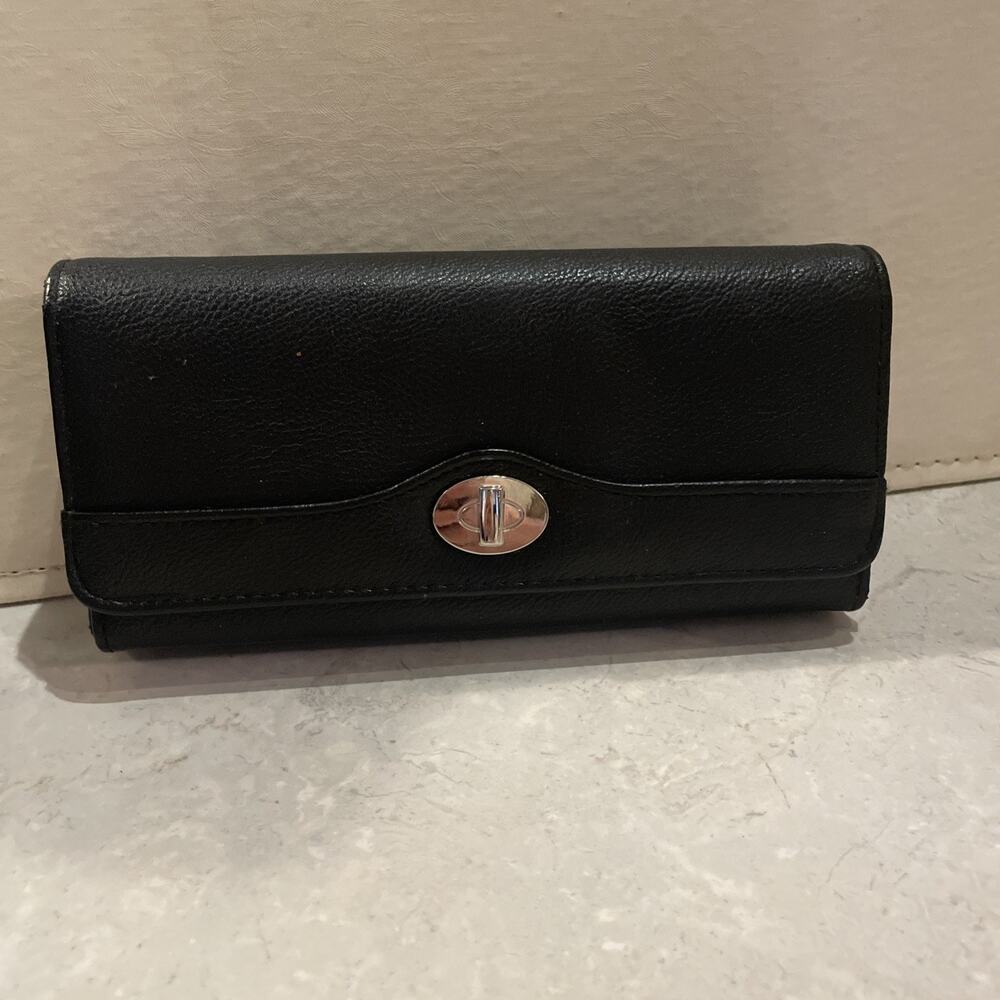 Safe Keeper Wallet Womens Black Genuine Leather Clutch Organizer 7.5x3.75x1.75”